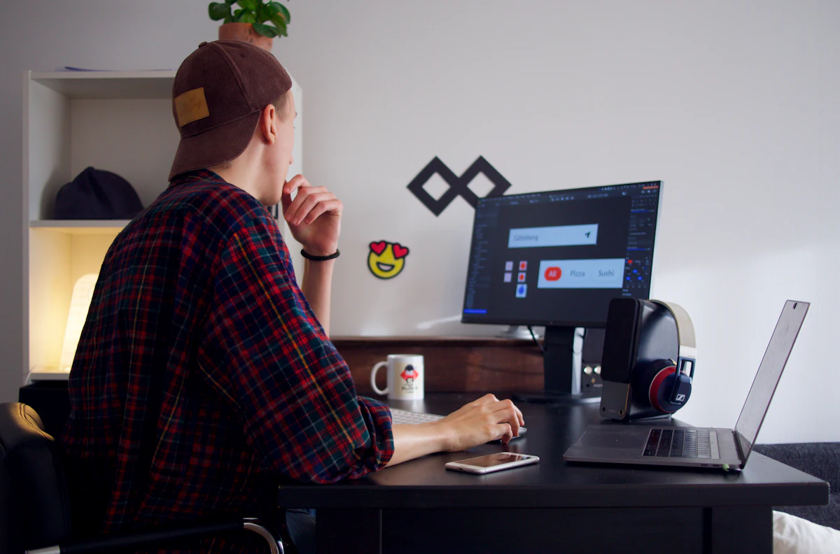 WordPress developer working at a desk